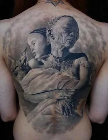 Реализм People, Cat tattoo на Спина (полная)