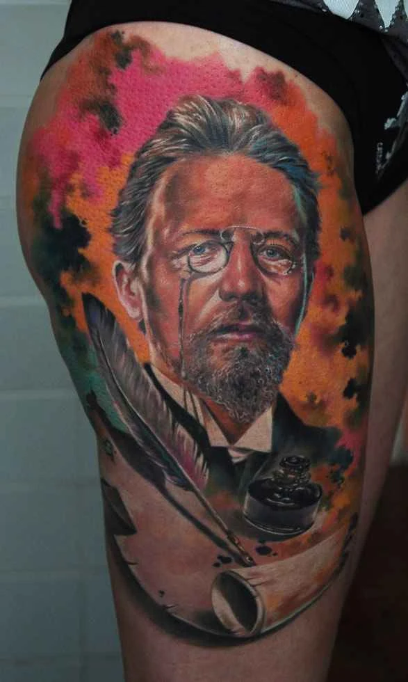 Realism Portrait, Feather tattoo on Thigh
