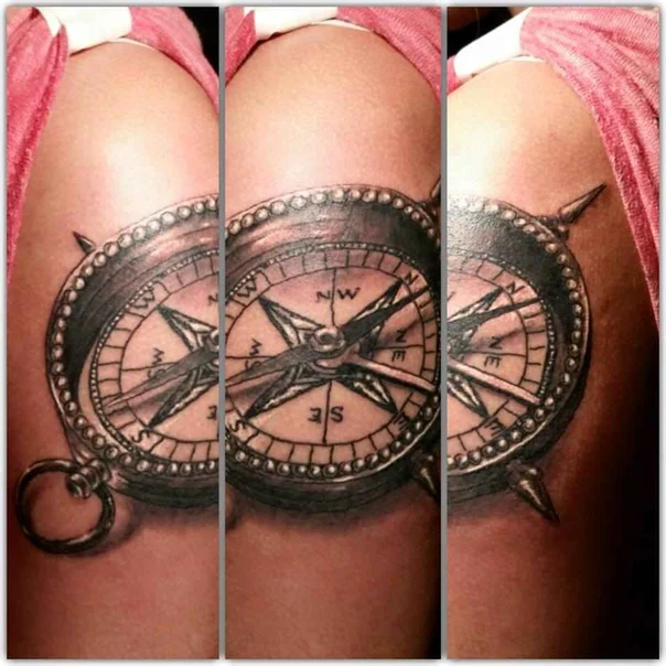 Black & Grey Compass tattoo on Shoulder