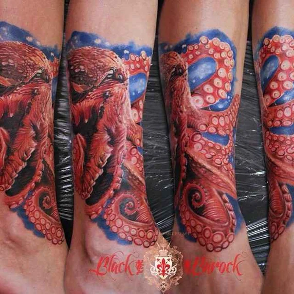 Realism Octopus tattoo on Foot