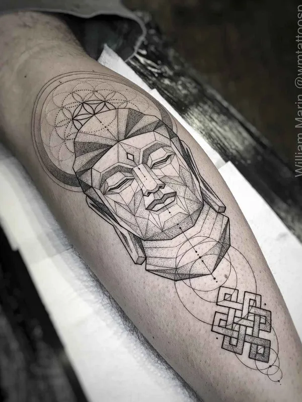 black and grey geometric Tatuaggio su calf #17444 | Tatuatore William Marin