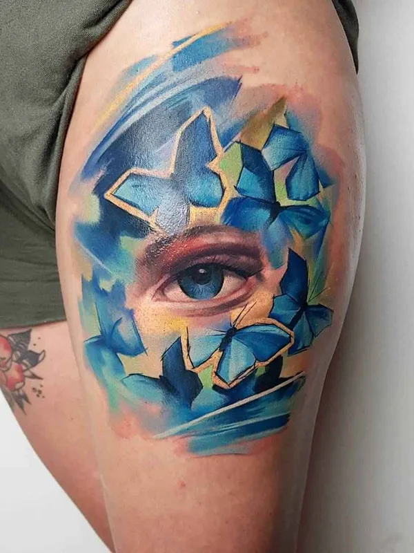 female color watercolor татуировка на thigh #17289 | Тату мастер Артем Савельев