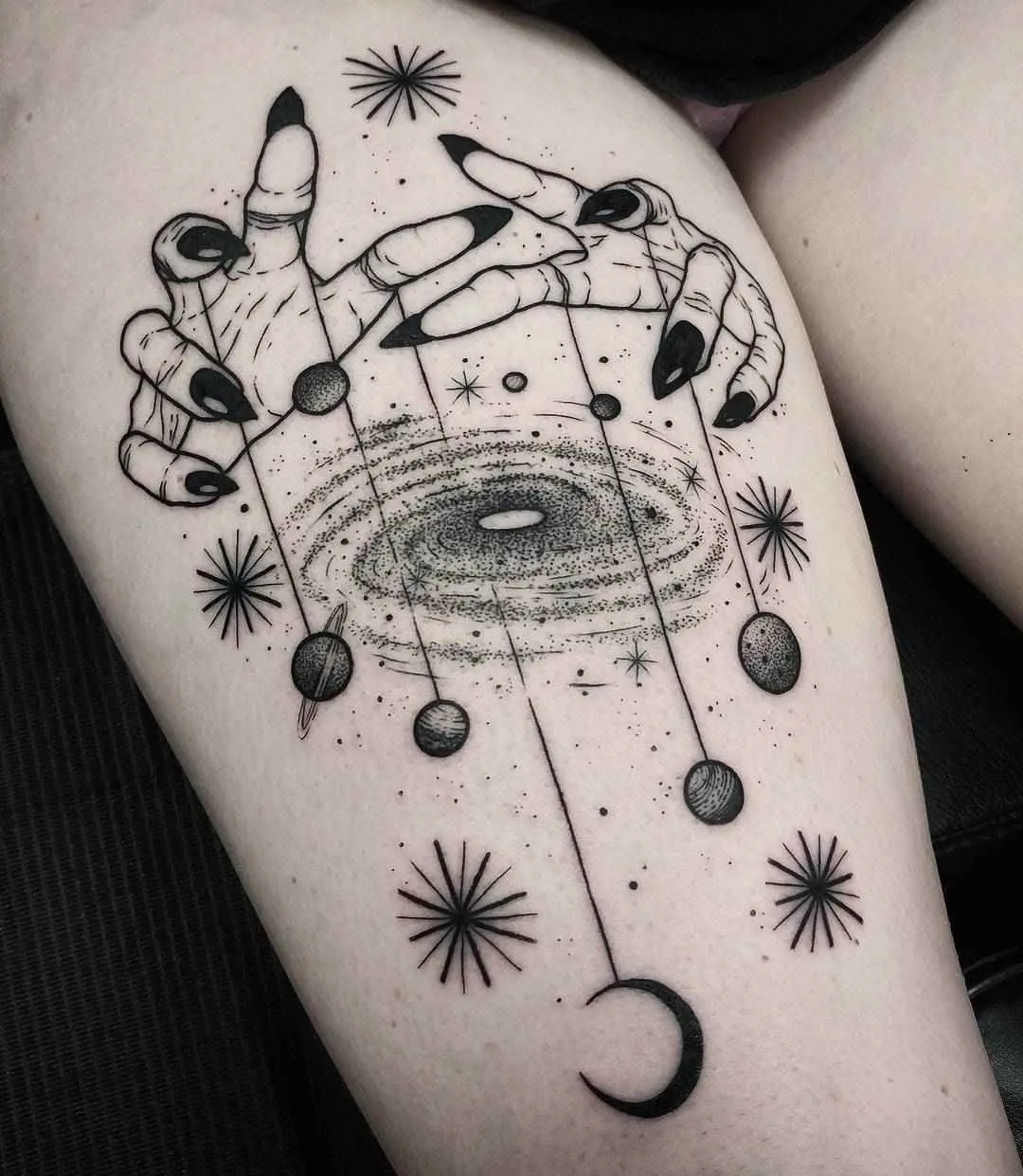 Tattoo artist Thomas Eckeard black surrealistic tattoo in authors style, blackwork | USA