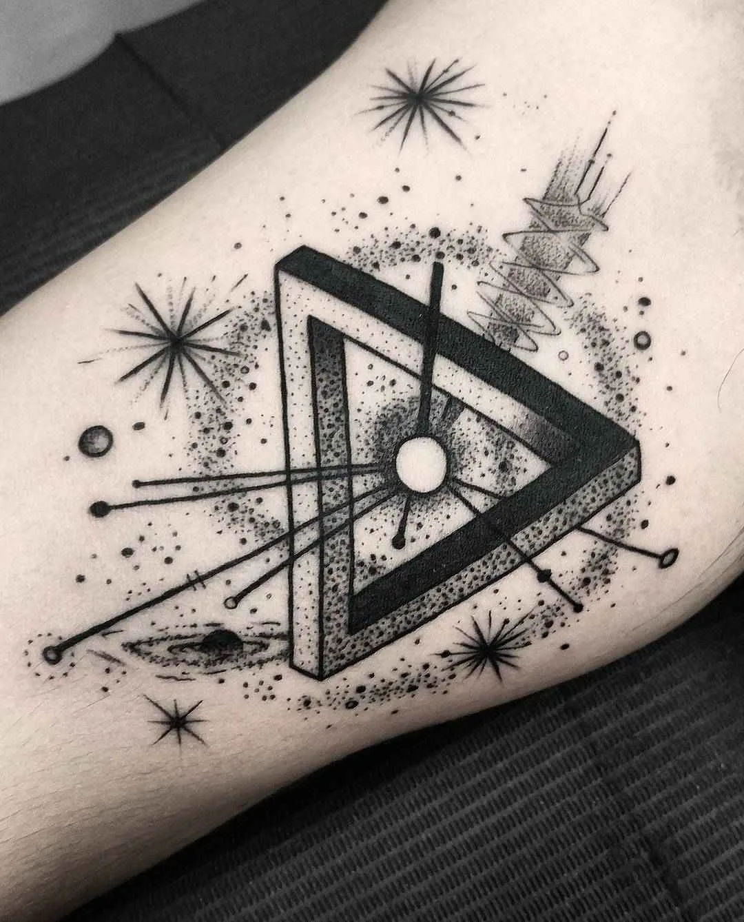 Tattoo artist Thomas Eckeard black surrealistic tattoo in authors style, blackwork | USA
