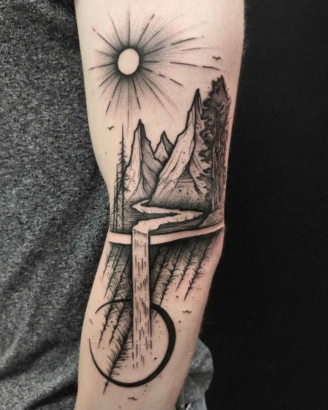 Tattoo artist Thomas Eckeard black surrealistic tattoo in authors style, blackwork | USA