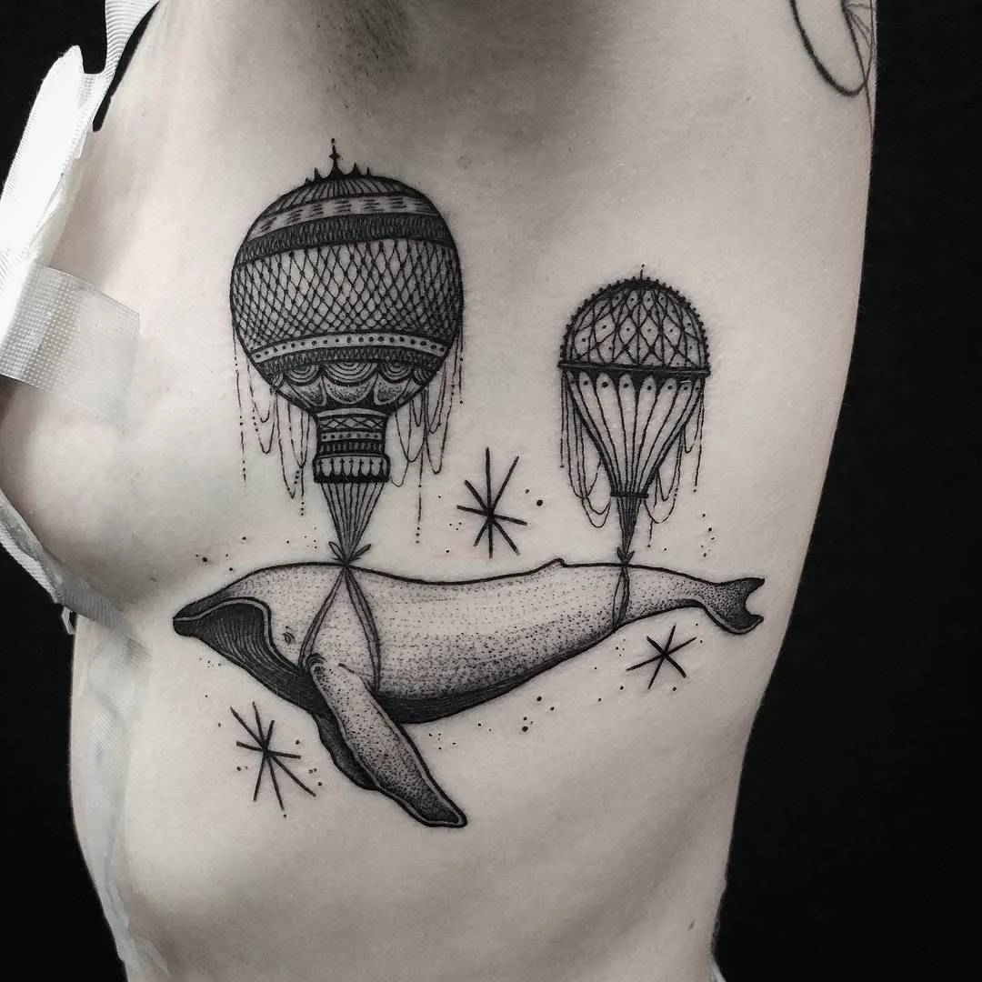 Tattoo artist Thomas Eckeard black surrealistic tattoo in authors style, blackwork | USA
