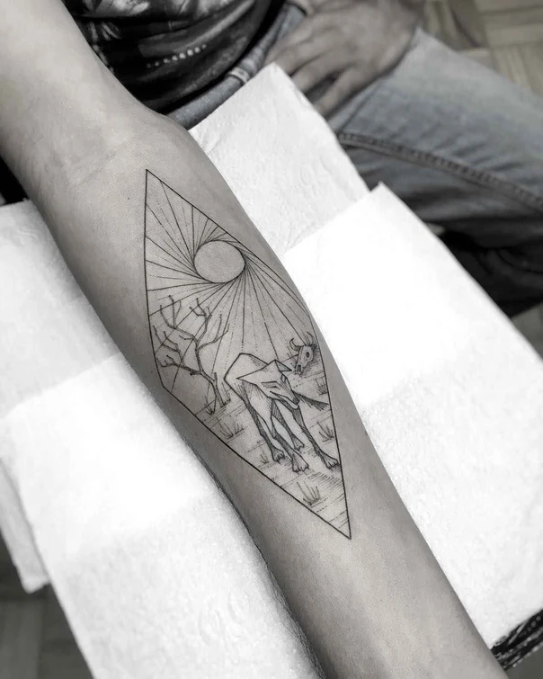 Linework Animal, Landscape tattoo on Forearm