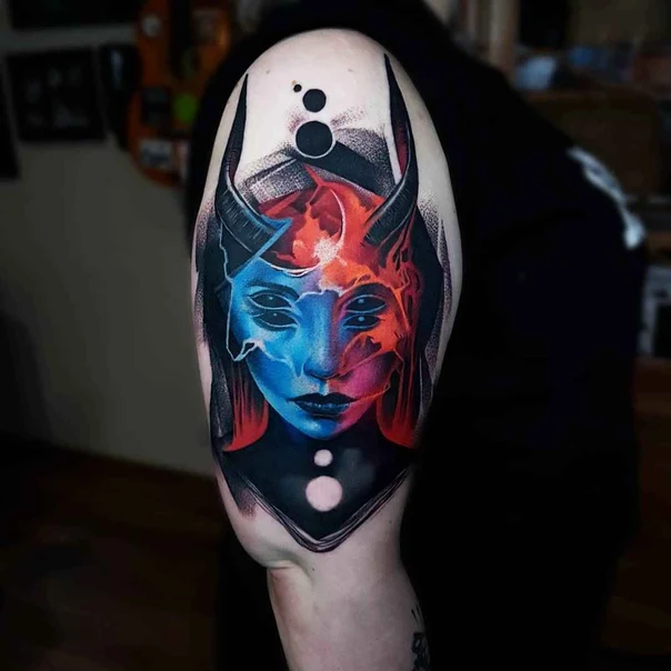 Иллюстративная Demon, Face tattoo на Дельта