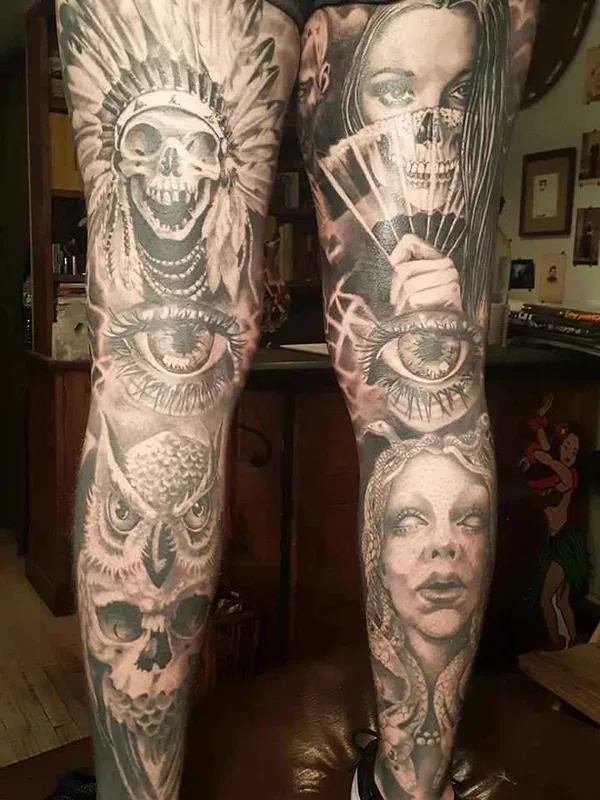 black and grey realism tatuaje en full leg #17866 | Tatuador CRISTIAN ZINK