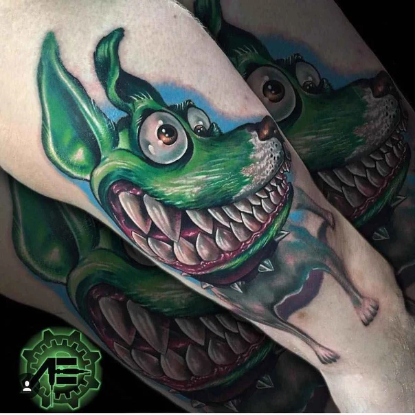 Cartoon Dog tattoo on Forearm