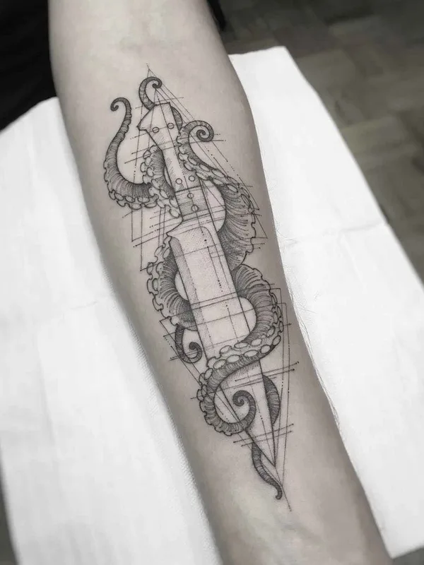 black and grey linework Tatuaggio su forearm #17439 | Tatuatore William Marin