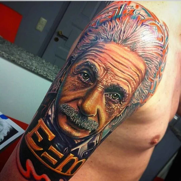 Realism Portrait, Albert einstein tattoo on Upper Arm