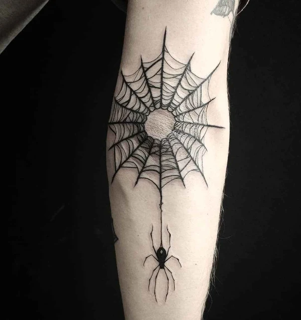Linework Spider, Spiderweb tattoo on Forearm