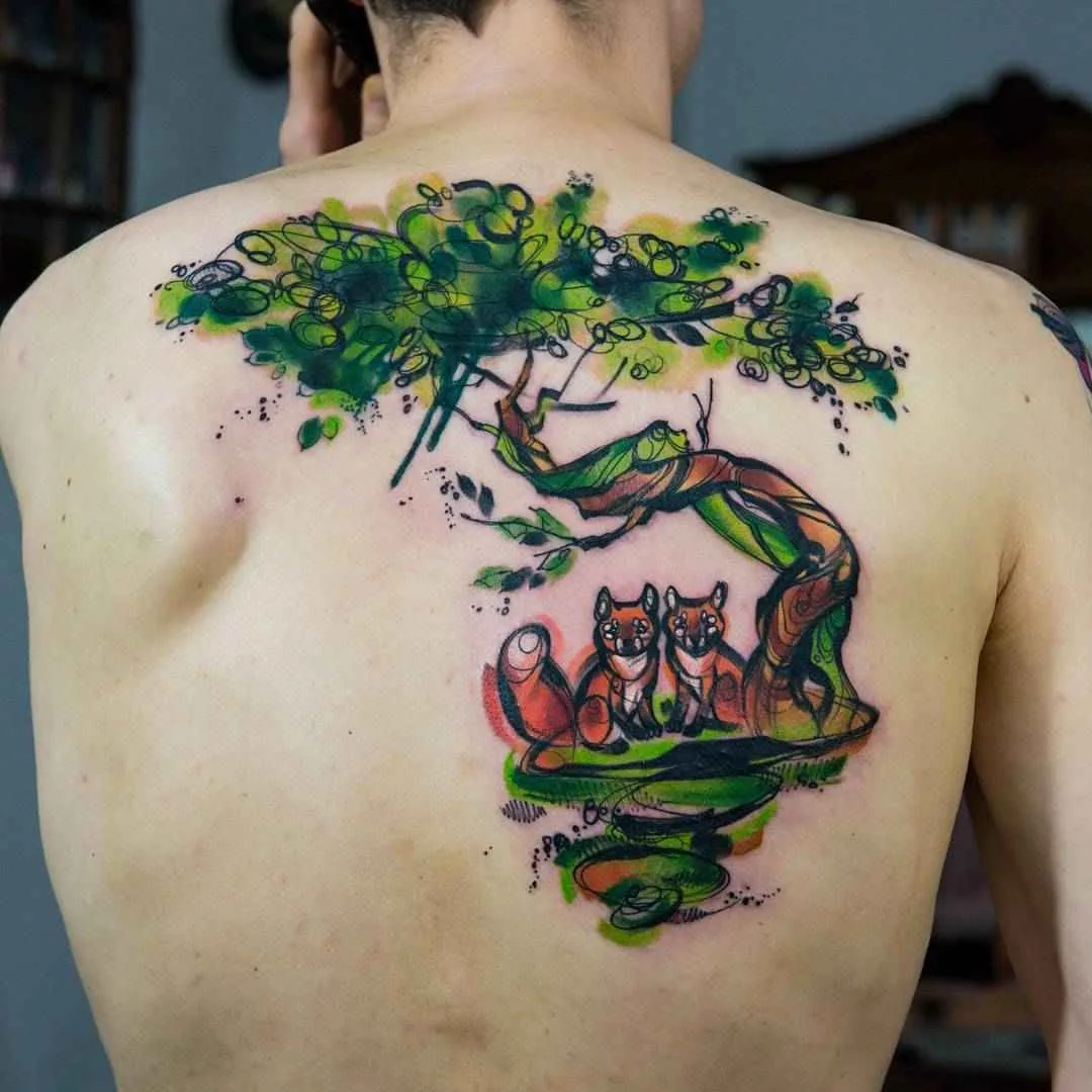 Tattoo artist Kateryna Zelenska, authors color sketch watercolor tattoo | Poland