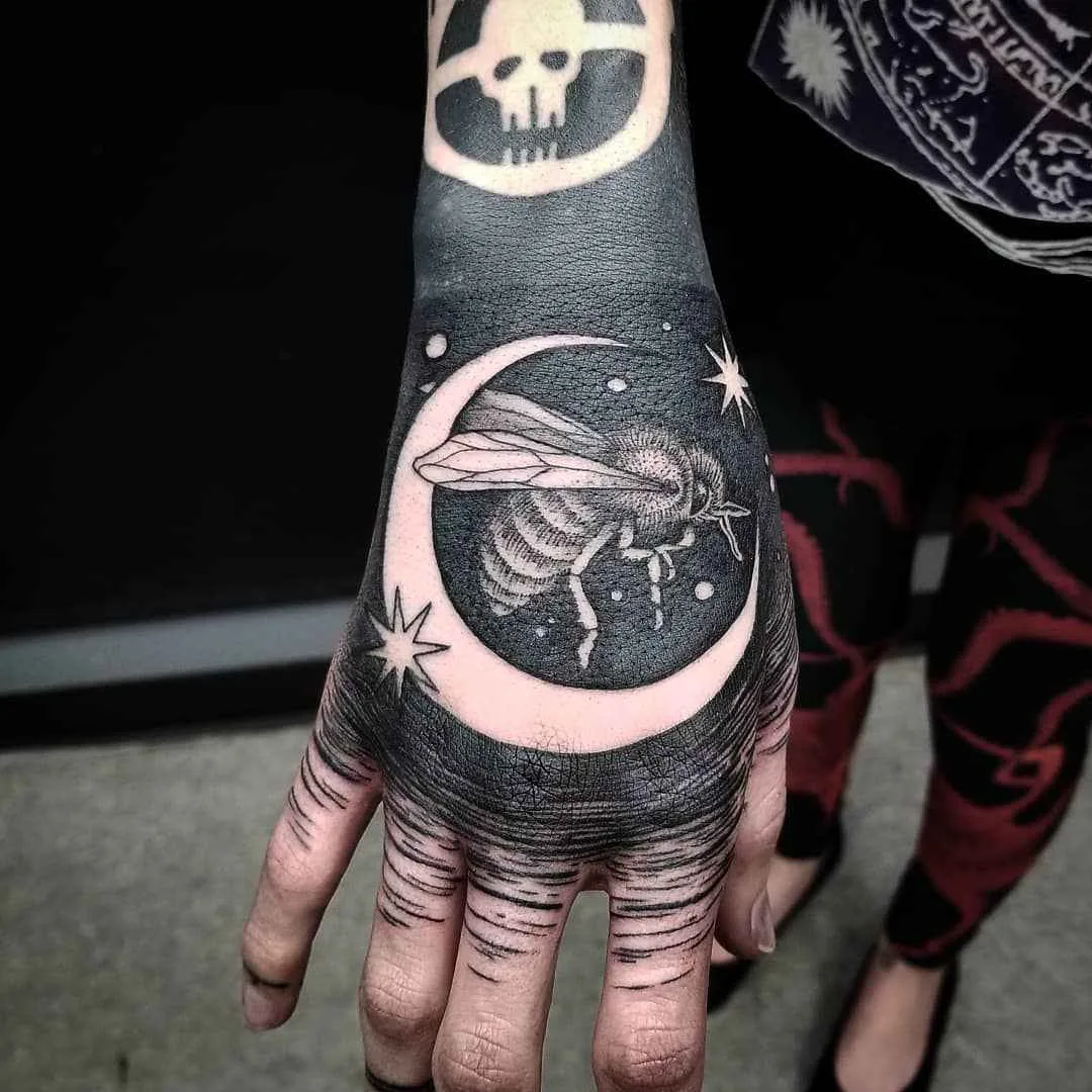 Tattoo artist Thomas Eckeard black surrealistic tattoo in authors style, blackwork | USA