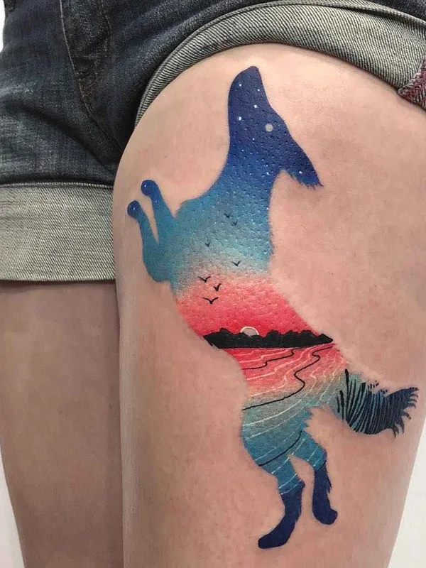 color illustrative 纹身 在 thigh #17278 | 纹身师 Daria Stahp