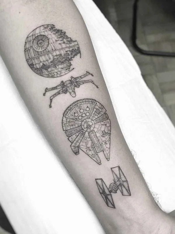 black and grey linework Tatuaggio su forearm #17443 | Tatuatore William Marin