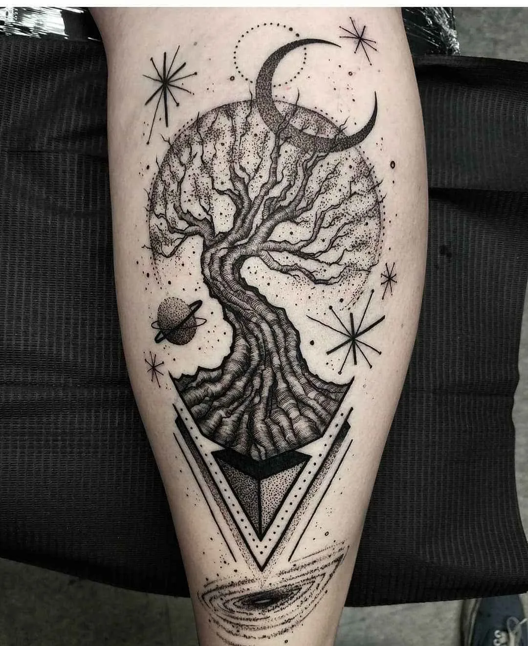 Tattoo artist Thomas Eckeard black surrealistic tattoo in authors style, blackwork | USA