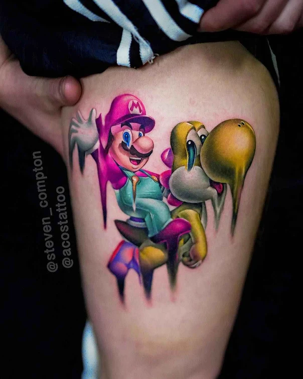 New School Mario, Yoshi tattoo on Thigh