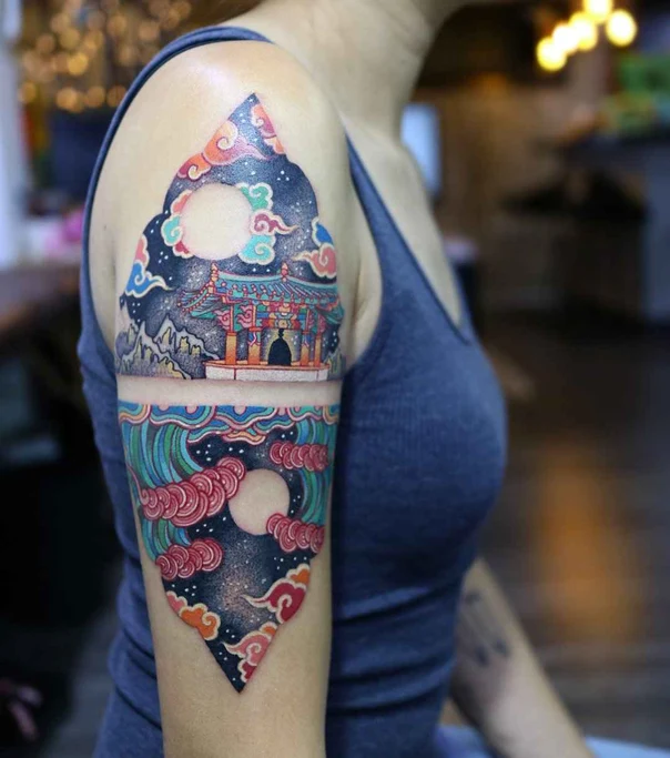 Japanese Landscape, Clouds tattoo on Upper Arm
