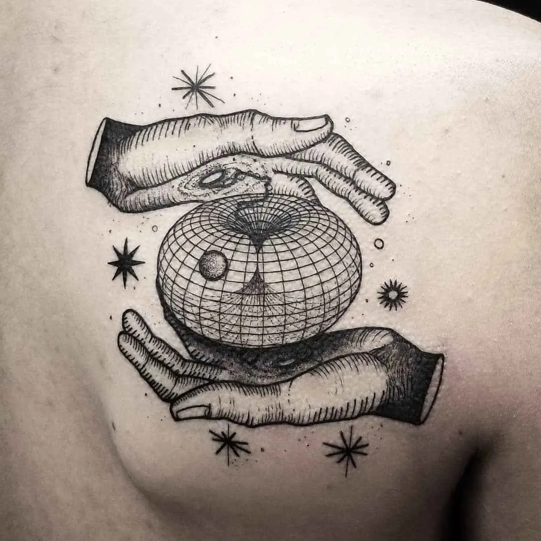 Tattoo artist Thomas Eckeard black surrealistic tattoo in authors style, blackwork | USA