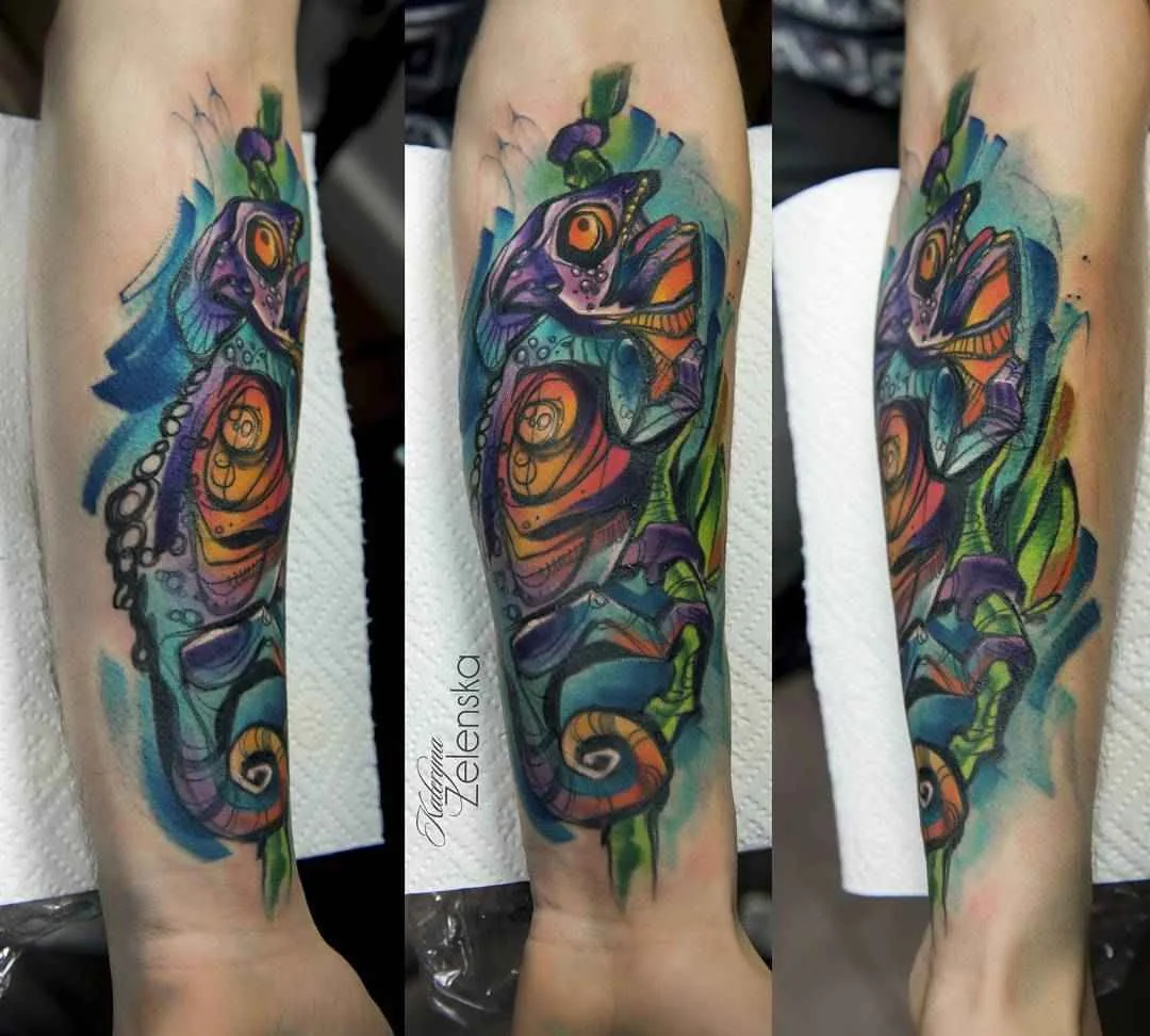 Tattoo artist Kateryna Zelenska, authors color sketch watercolor tattoo | Poland