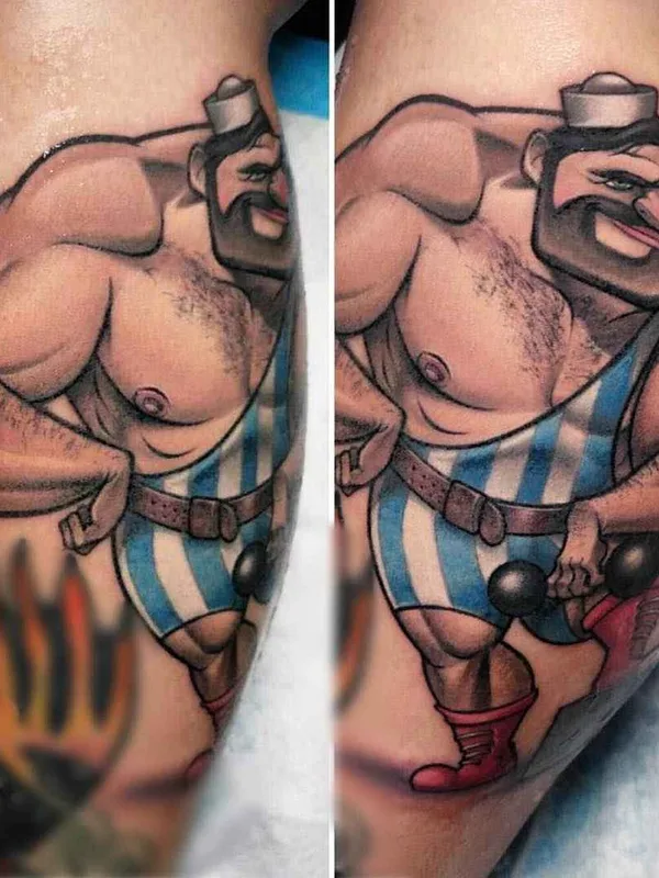 color cartoon tatuaje en thigh #17775 | Tatuador Thom Bulman