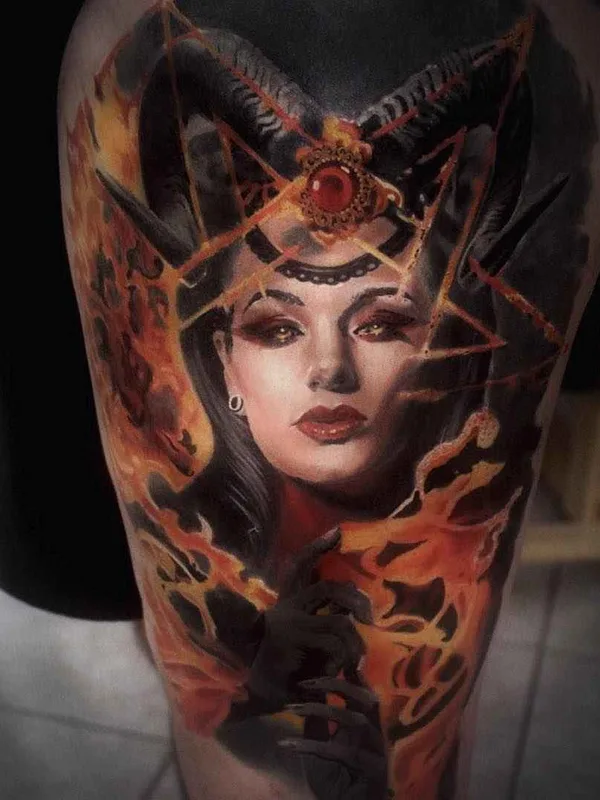 female color realism 纹身 在 thigh #17611 | 纹身师 Monica Marino