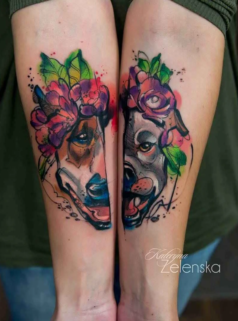 Tatuaggio a acquerello disegnato da Kateryna Zelenska