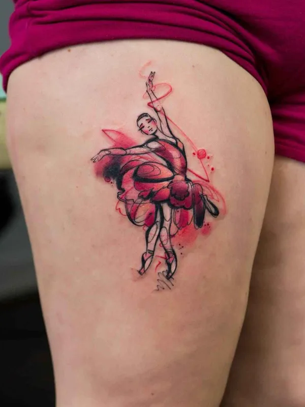 female color watercolor Tatuaggio su thigh #17796 | Tatuatore Kateryna Zelenska