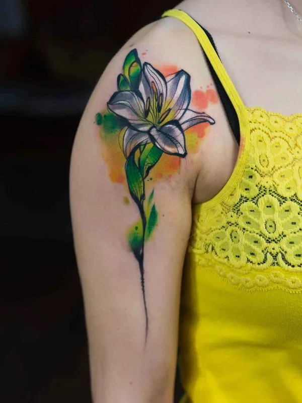female color watercolor Tatuaggio su shoulder #17791 | Tatuatore Kateryna Zelenska