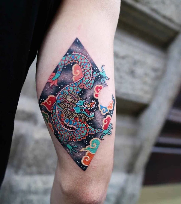 Japanese Dragon, Clouds tattoo on Thigh
