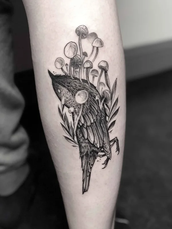 black and grey blackwork 纹身 在 calf #17818 | 纹身师 Taras Shtanko