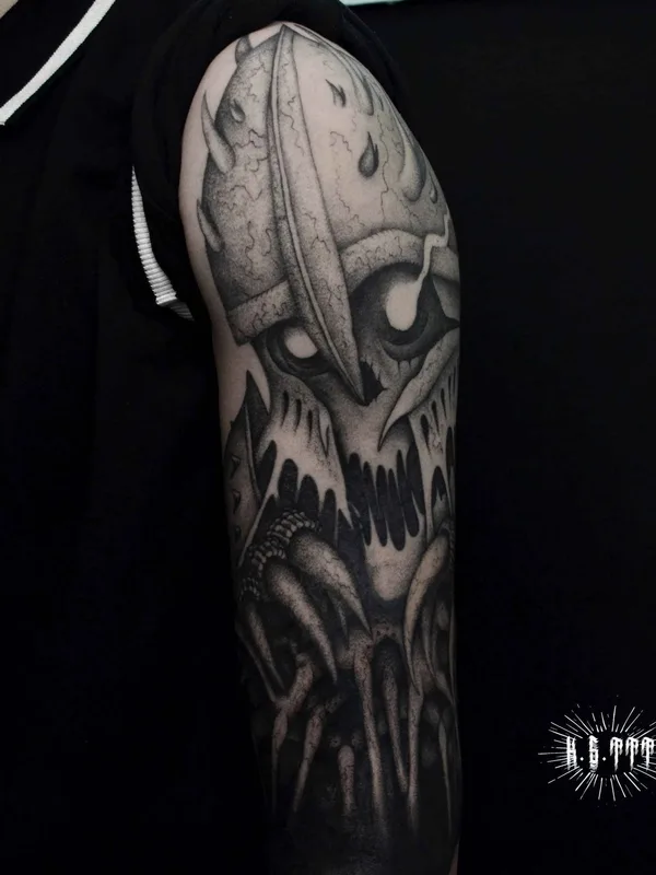 black and grey blackwork Tatuagem em full sleeve #17853 | Tatuador Клим Шахнин