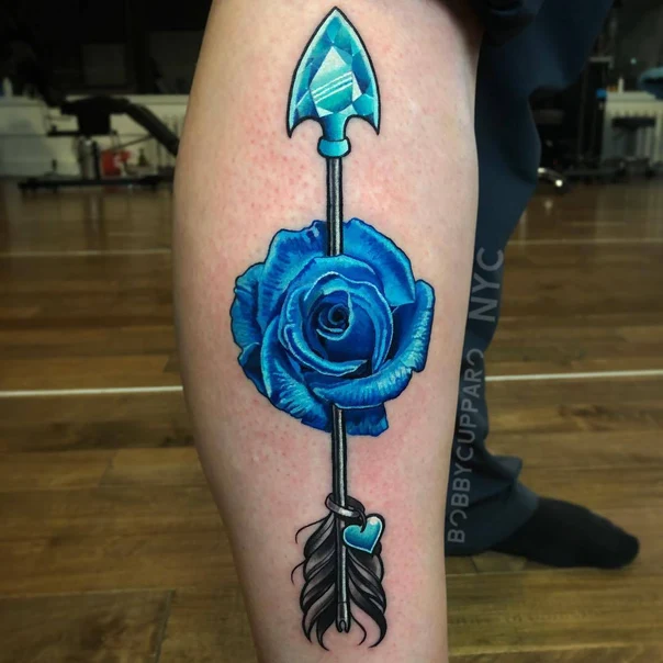 Realism Rose, Arrow tattoo on Calf