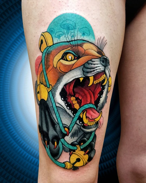 New School Animal, Bells tattoo on Thigh