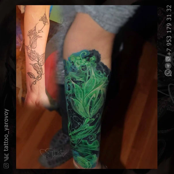 Акварель Botanic, Leaves tattoo на Предплечье