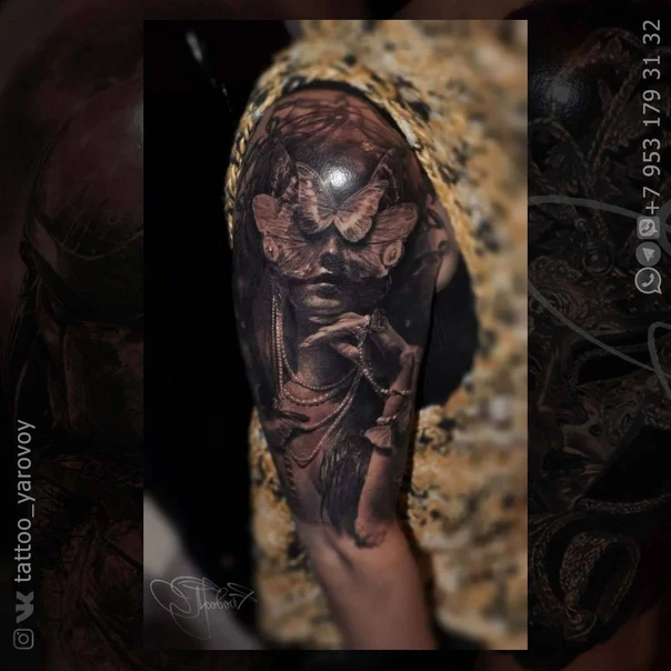 Реализм Portrait, Butterfly tattoo на Полный рукав