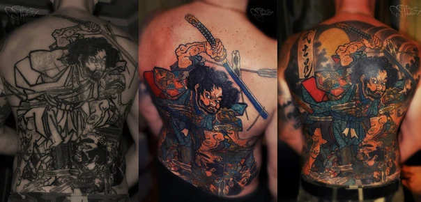 Японская Samurai, Sword tattoo на Спина (полная)