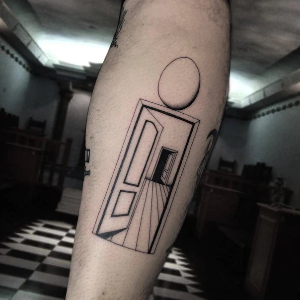 Linework Door, Sphere tattoo on Calf