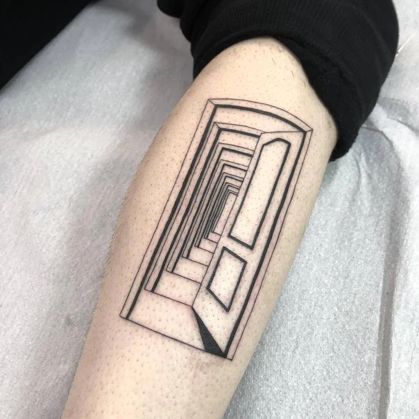 Geometric Door, Perspective tattoo on Calf
