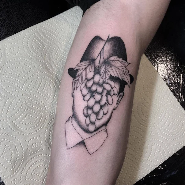 Blackwork Portrait, Fruit tattoo on Forearm