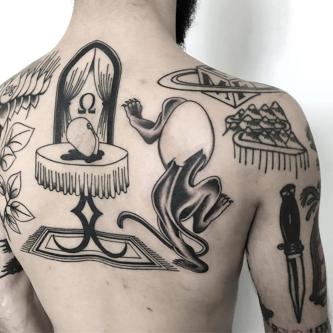 Tattoo artist Jose Mendonza, black author's old school traditional tattoo | Portugal