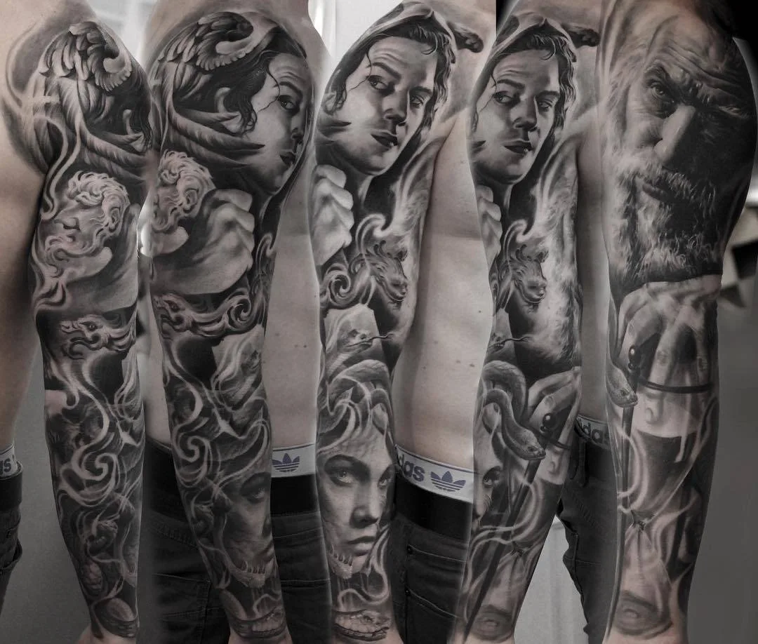 Artista de tatuagem Ivano Natale, tatuagem de portrétio black e grey realista | Itália