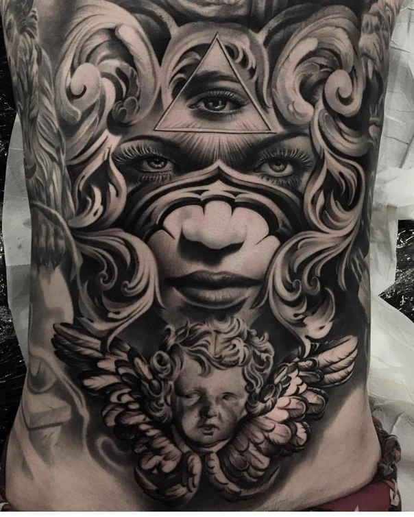 Realism Face, Angel tattoo on Full Back