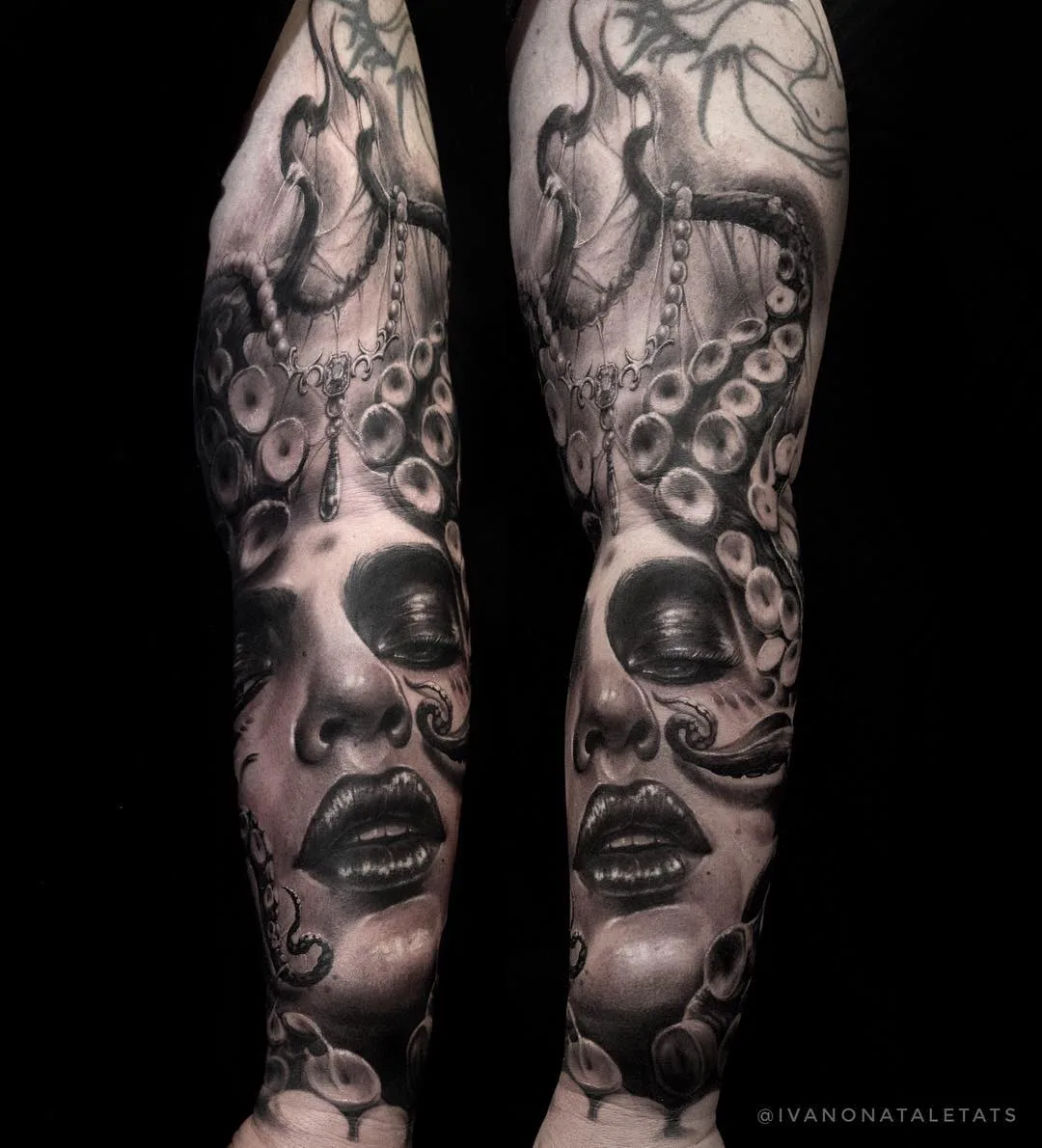 Artista de tatuagem Ivano Natale, tatuagem de portrétio black e grey realista | Itália