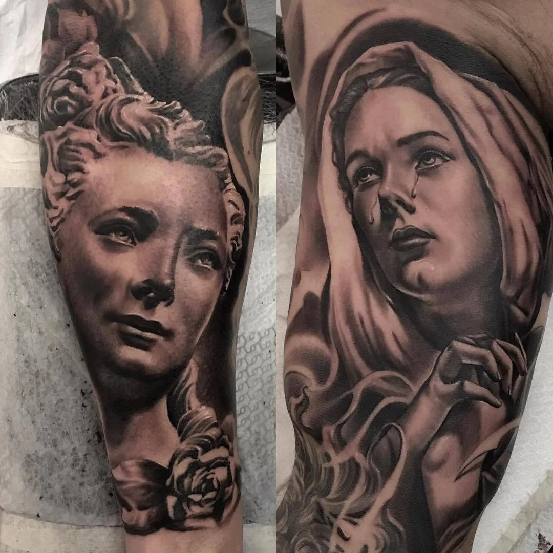 Artista de tatuagem Ivano Natale, tatuagem de portrétio black e grey realista | Itália