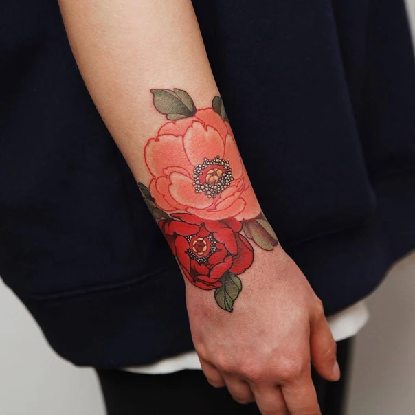 Botanic Flower, Leaf tattoo on Wrist