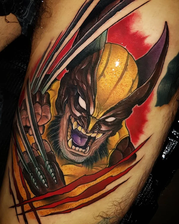 New School Wolverine, Superhero tattoo on Thigh