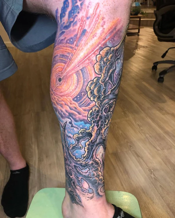 Illustrative Space, Abstract tattoo on Calf